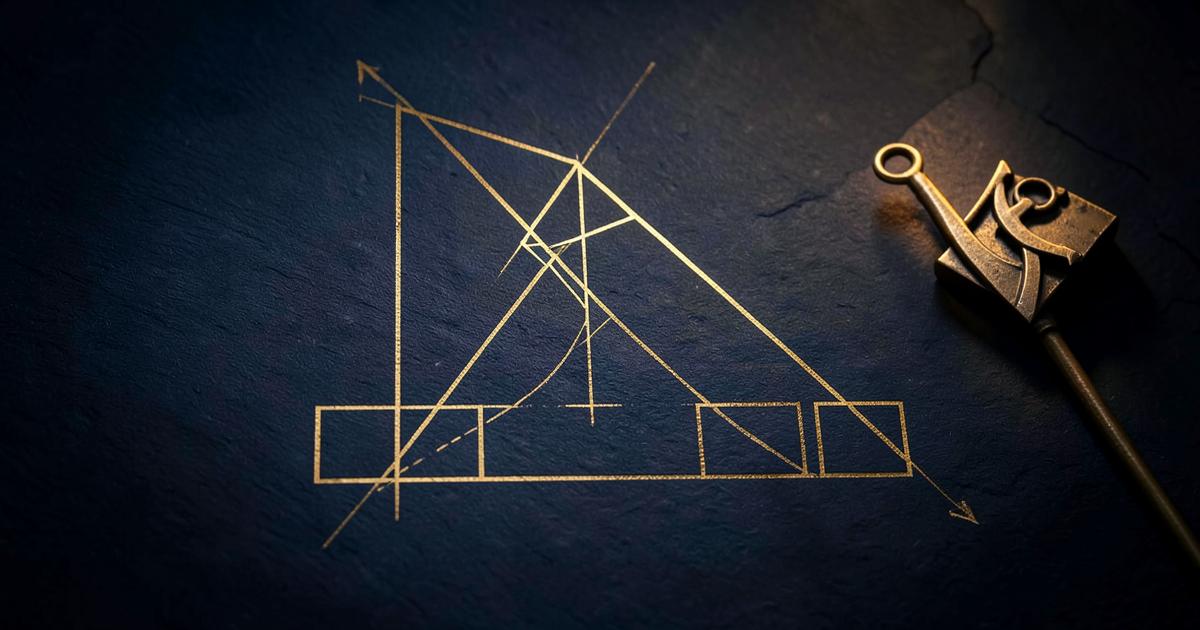 Diagrama geométrico dourado do teorema de Pitágoras com triângulo retângulo e quadrados sobre fundo de ardósia azul-escura