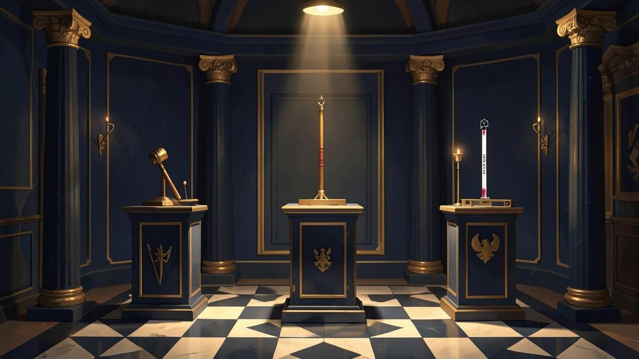 Interior de uma Loja maçônica com os três principais cargos