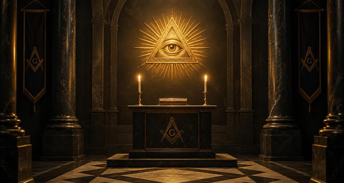 Delta radiante com o olho que tudo vê sobre o altar de um Templo maçônico