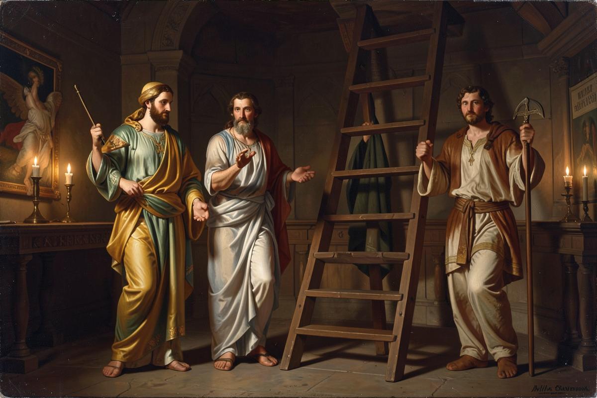 Alegoria da Fé, da Esperança e da Caridade junto a uma escada de três degraus