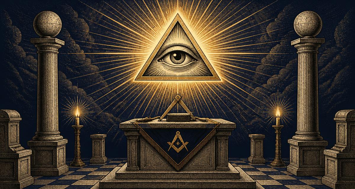 Delta radiante com o olho que tudo vê sobre o altar de uma Loja