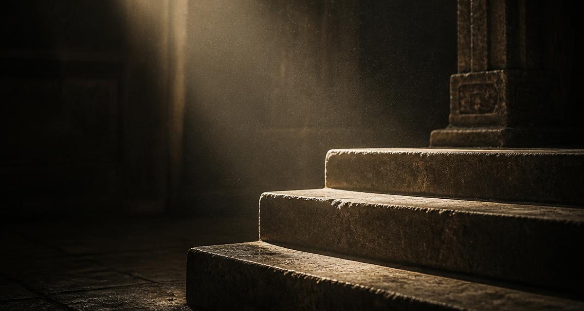 Três degraus de pedra em um templo