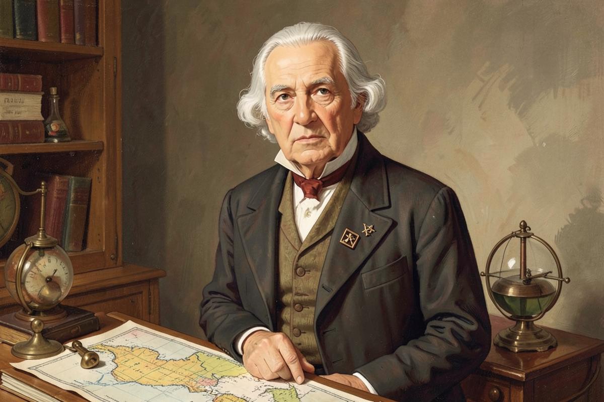 José Bonifácio de Andrada e Silva, estadista e maçom, junto a mapas do Brasil