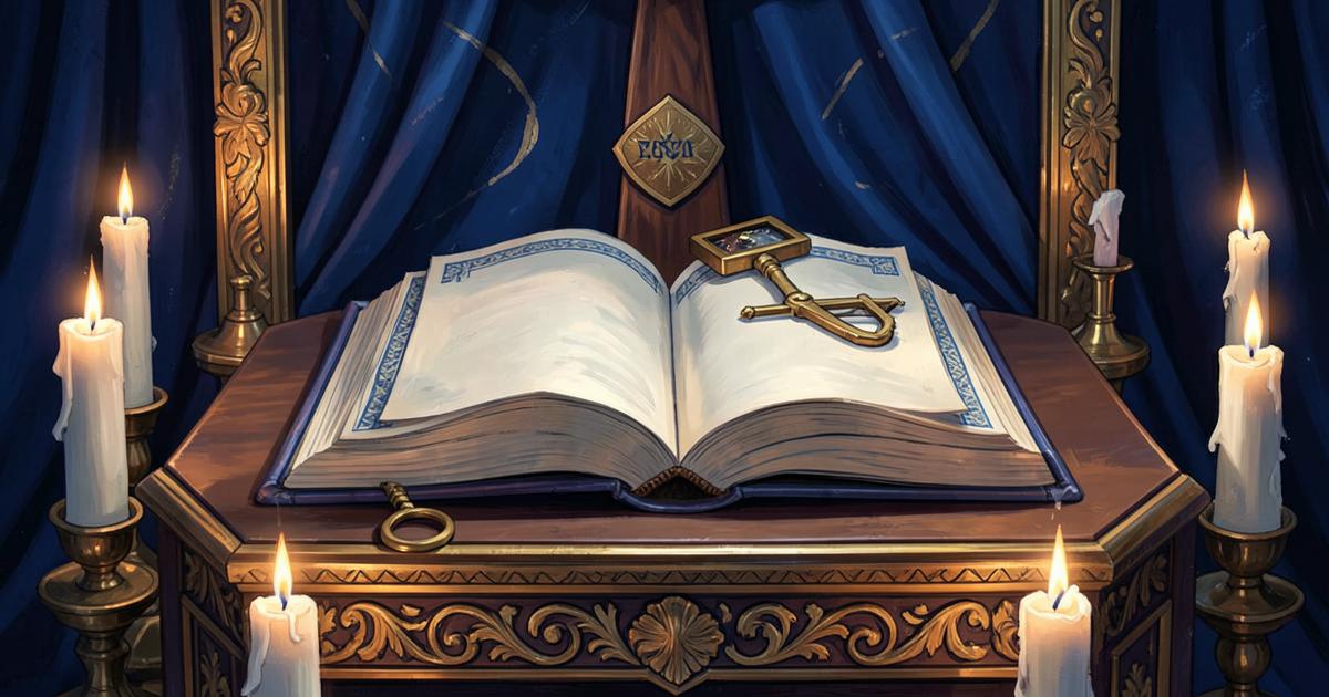 Livro sagrado aberto sobre o altar maçônico com esquadro e compasso