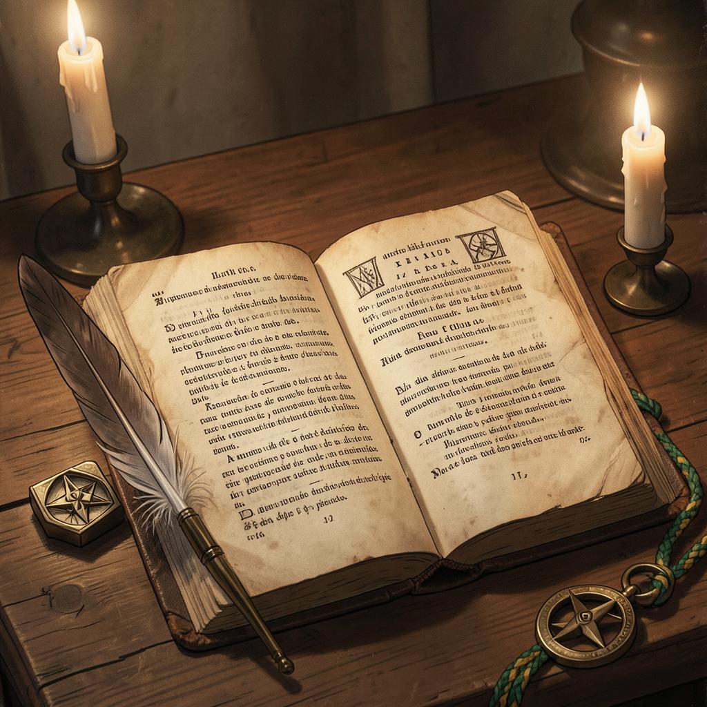 Livro de ritual maçônico em português, à luz de velas, sobre mesa de madeira