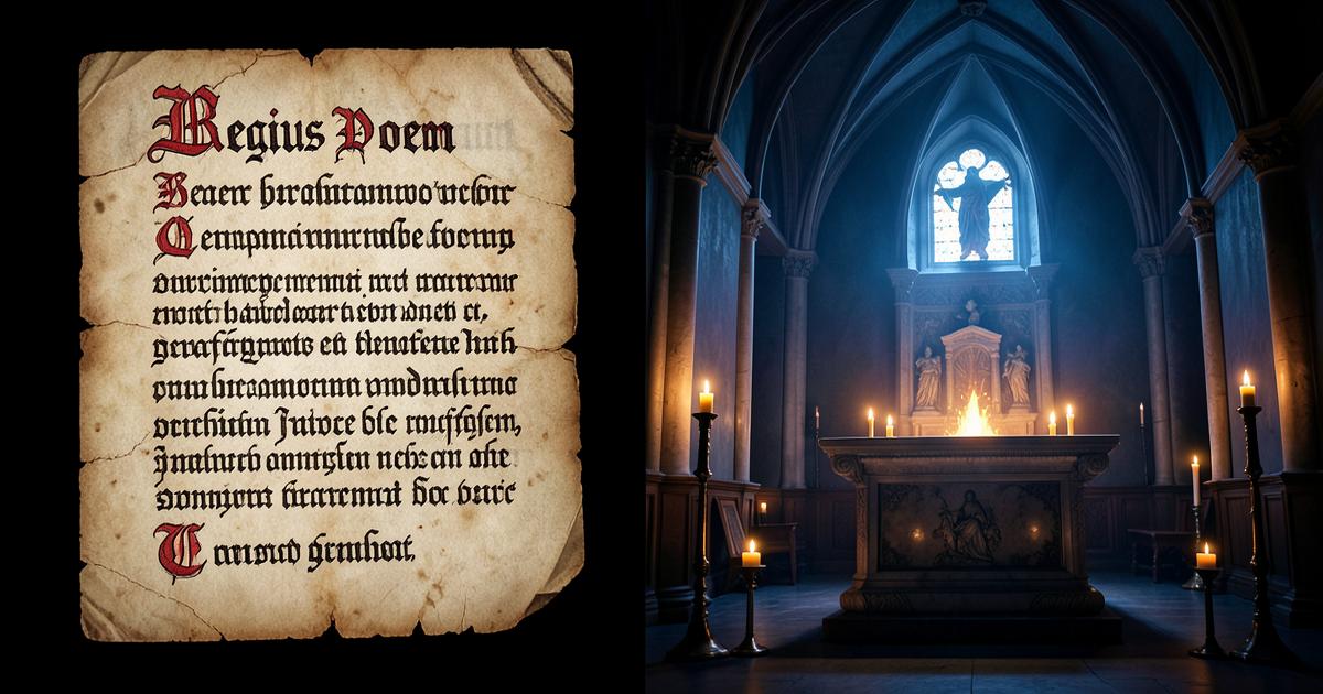 Manuscrito medieval iluminado ao lado de um altar maçônico à luz de velas, representando a origem da expressão so mote it be